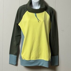 NWT Marmot Women's Cowl Neck Sweatshirt Color block Yellow Green and Blue Size L